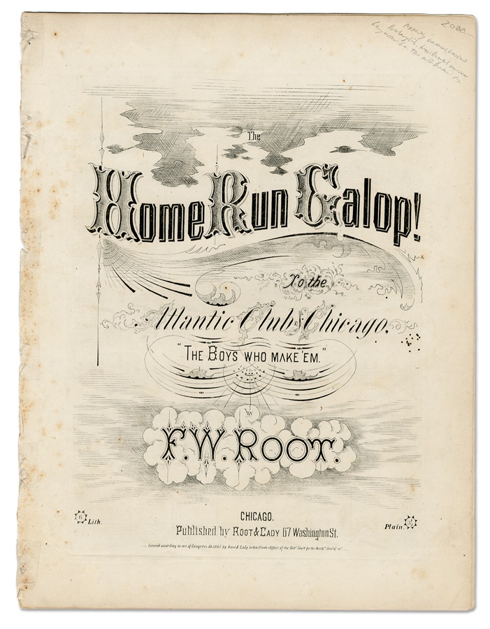 Baseball Memorabilia - 1867 Home Run Gallop Sheet Music Dedicated to the Atlantics of Chicago
