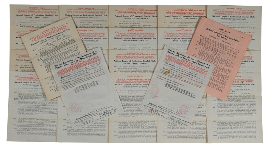 - Large Collection of 1930's Brooklyn Dodgers Signed Players Contracts (25)