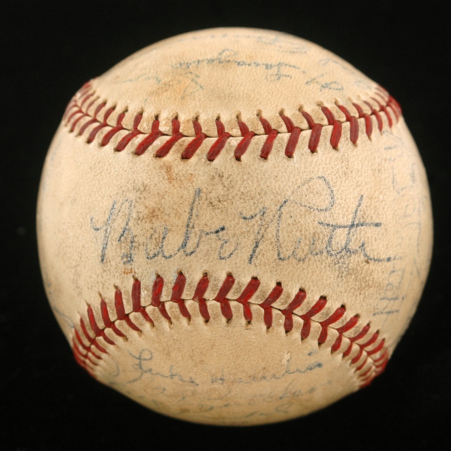 The Sal LaRocca Collection - 1938 Brooklyn Dodgers Team Signed Baseball with Babe Ruth