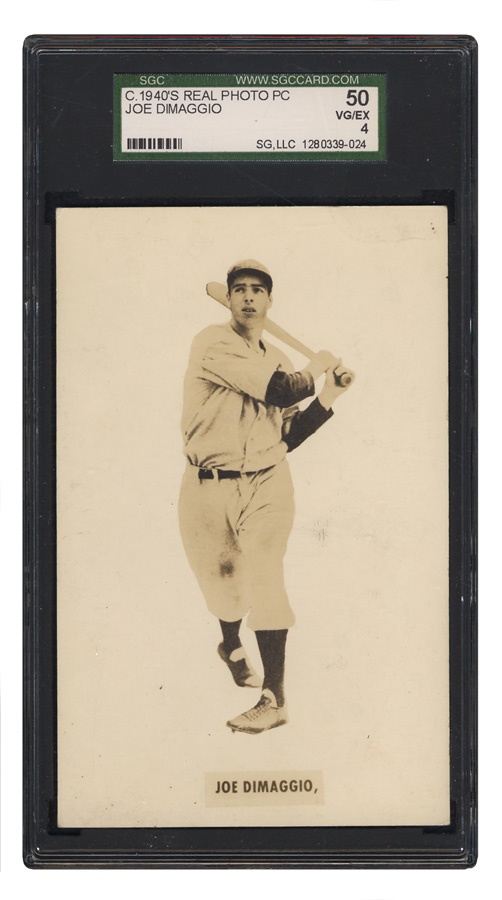 One-of-a-Kind 1940s Joe DiMaggio Photo Postcard SGC 50