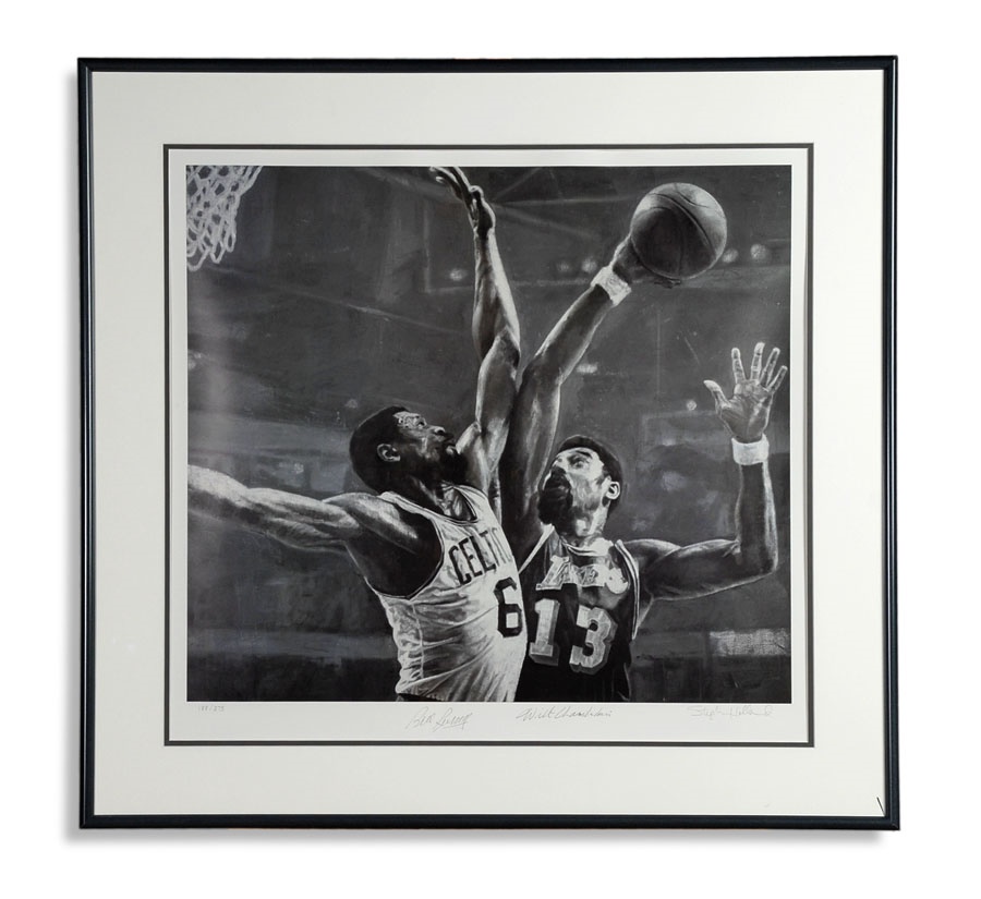 - Wilt Chamberlain & Bill Russell Autographed Basketball and Print