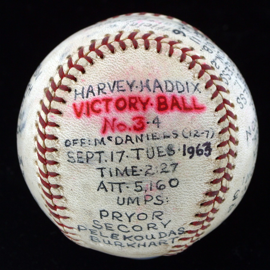 Baseball Memorabilia - 1963 Harvey Haddix Victory Gameball