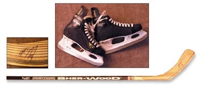 - 1990's Paul Coffey Game Used & Signed Skates and Stick