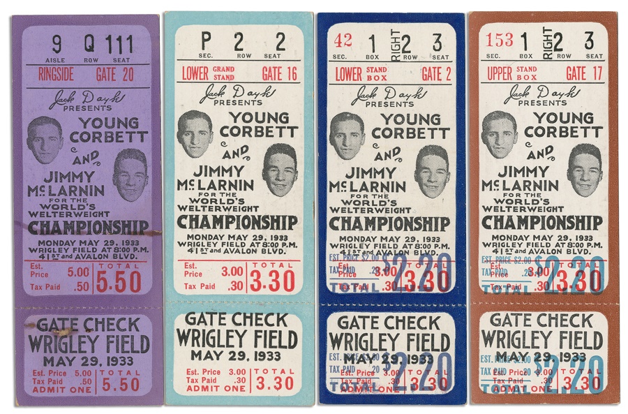 - 1933 Young Corbett vs. Jimmy McLarnin Boxing Full Tickets (4 different)