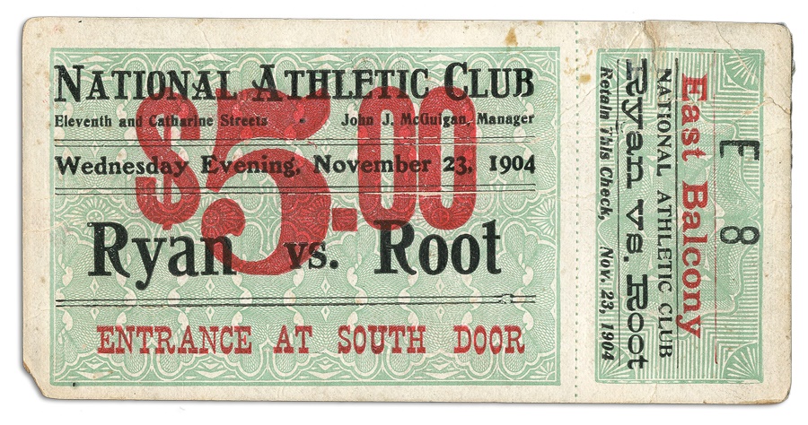- 1904 Tommy Ryan vs. Jack Root Unused Boxing Ticket