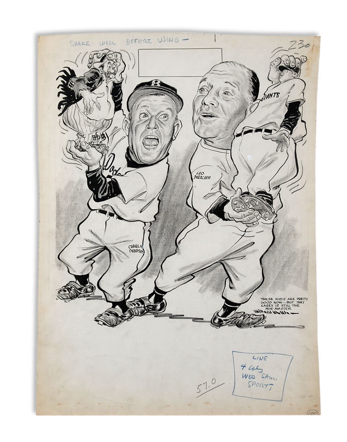 Baseball Memorabilia - Leo Durocher and Chuck Dressen Original Artwork by Willard Mullin