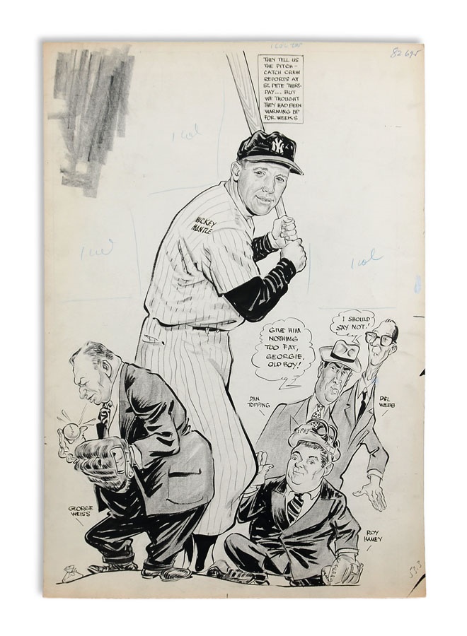 Mantle and Maris - Mickey Mantle Original Artwork by Willard Mullin