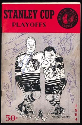 - 1964 Black Hawks Playoff Program Signed by Terry Sawchuk