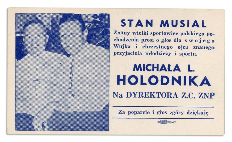 - 1950s Stan Musial Political Advertising Card in Polish
