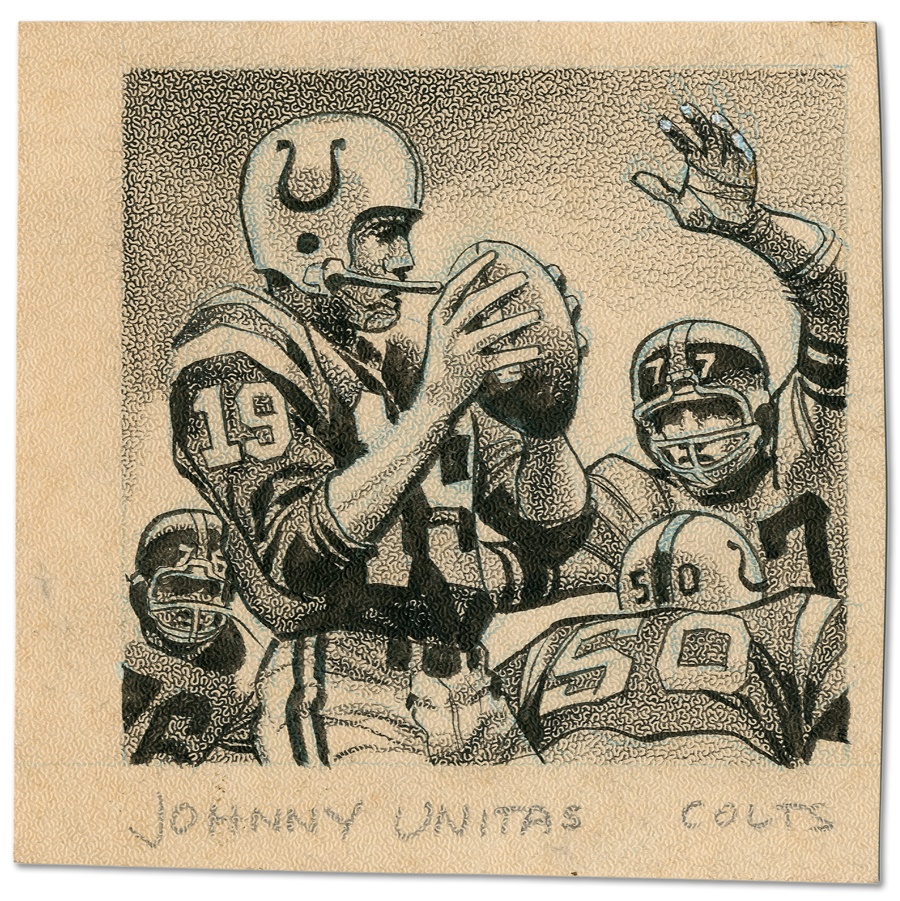 Sports and Non Sports Cards - 1961 Topps Johnny Unitas Topps Original Artwork by Jack Davis