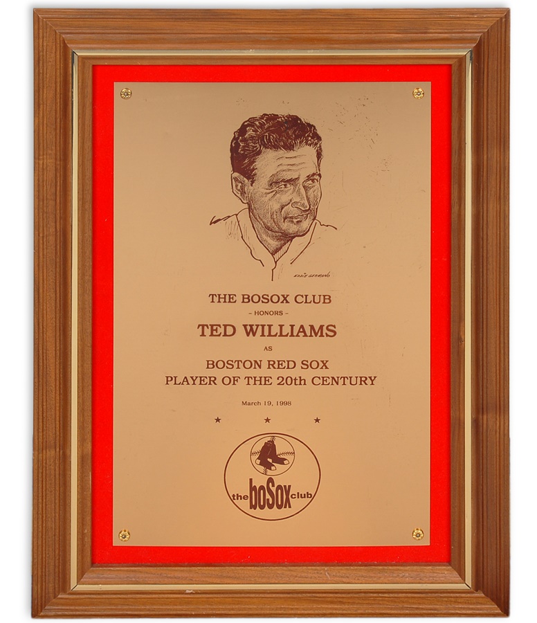Boston Sports - 1998 Ted Williams Boston Red Sox Player of 20th Century Award
