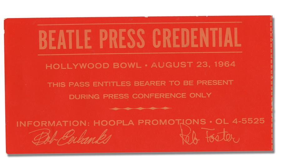 Rock 'n'  Roll - 1964 Beatles Hollywood Bowl Press Pass