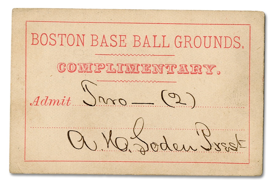 Baseball Memorabilia - 1870s Boston Base Ball Grounds Complimentary Pass