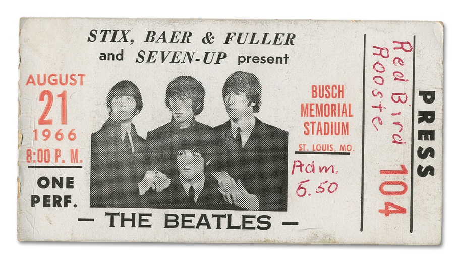 Rock 'n'  Roll - Rare 1966 Beatles Press Ticket