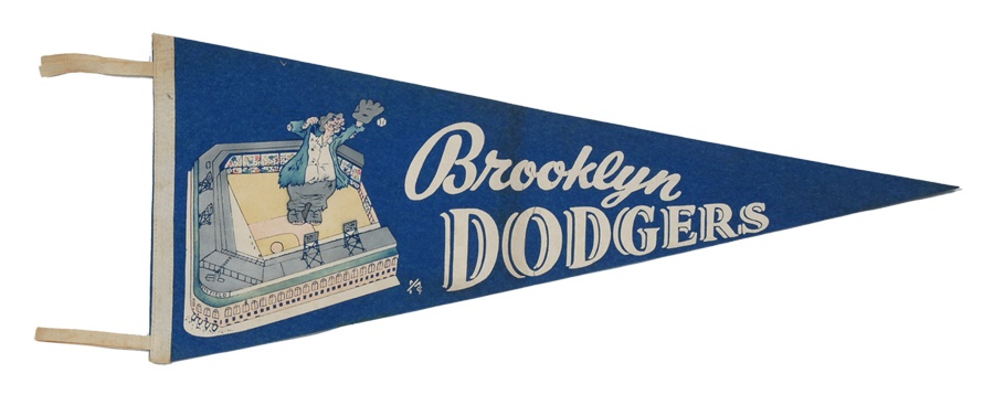 Baseball Memorabilia - 1950's Brooklyn Dodgers Pennant with Ebbets Field