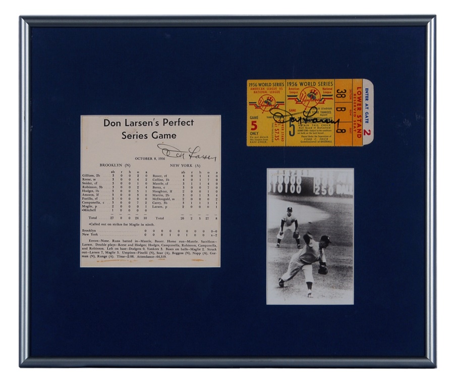 Baseball Memorabilia - 1956 Don Larsen Perfect Game Ticket Display