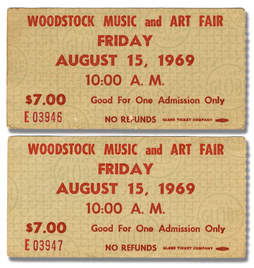 Rock 'n'  Roll - Rare "Complimentary" Woodstock Tickets (2)