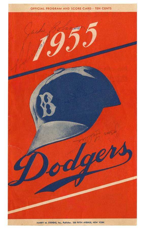 Baseball Autographs - 1955 Jackie Robinson and Roy Campanella Signed Program Cover