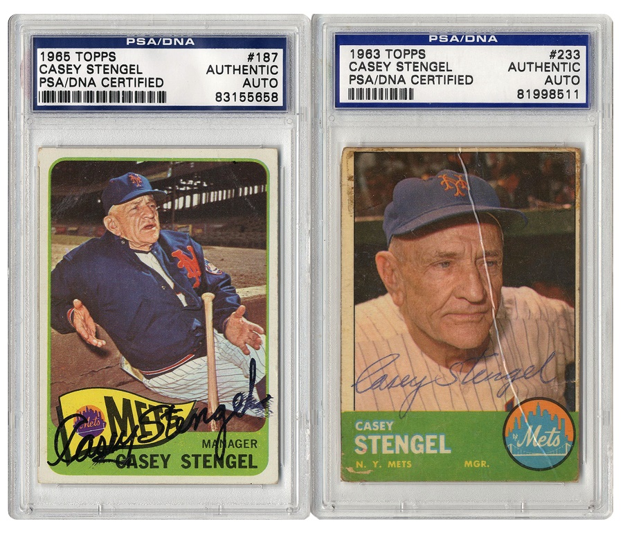 Baseball Autographs - Two Casey Stengel Signed Baseball Cards