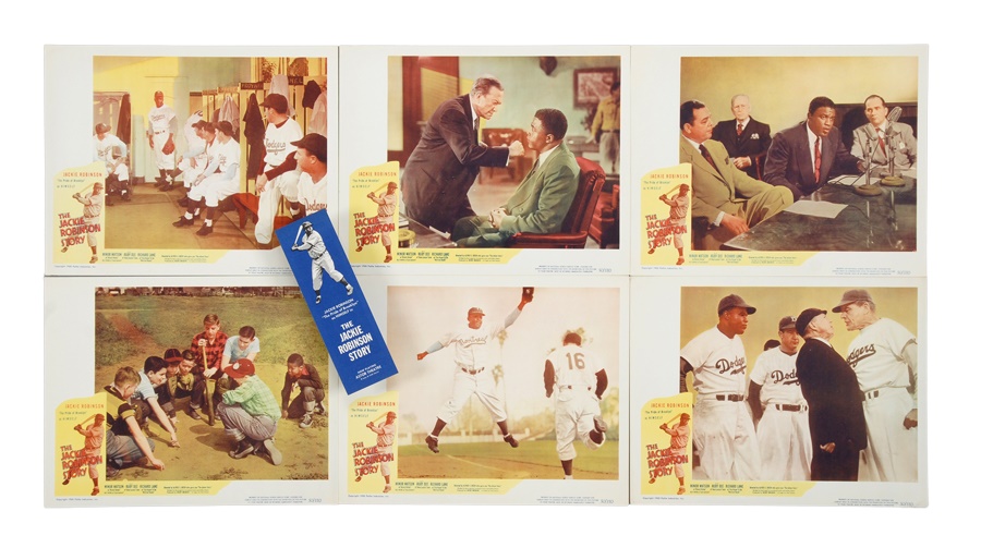 Baseball Memorabilia - "The Jackie Robinson Story" Lobby Cards and Book Mark (6 items)