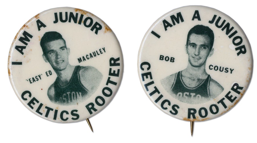 - Bob Cousy and Ed Macauley Celtics Rooters Buttons