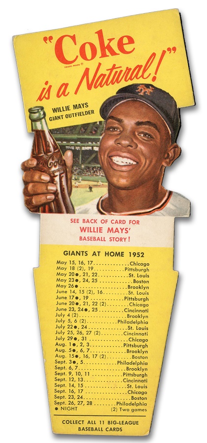- 1952 Willie Mays Coke "Tips" Test Card