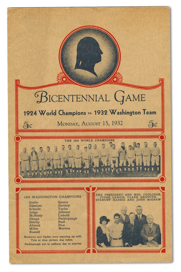 Baseball Memorabilia - Last Game Pitched by Walter Johnson Program