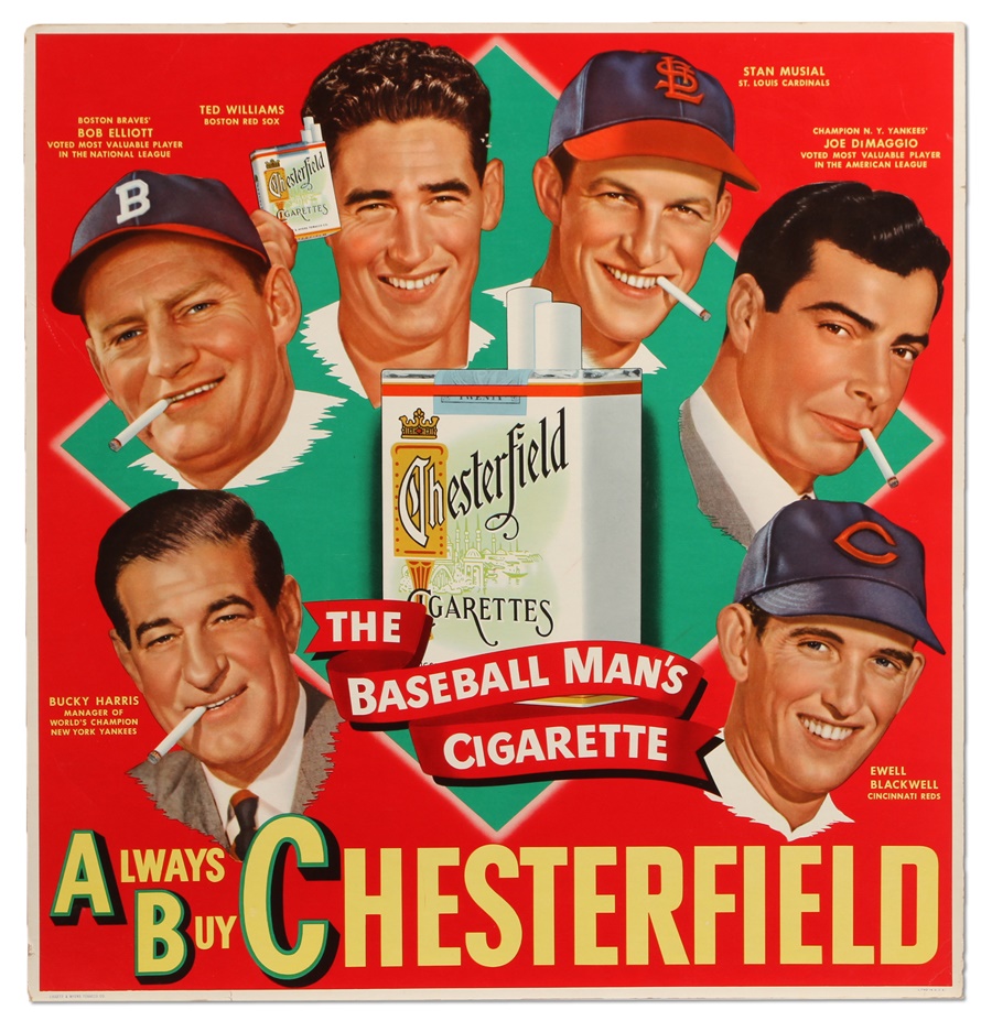 Baseball Memorabilia - 1947-48 Chesterfield Cardboard Advertising Display
