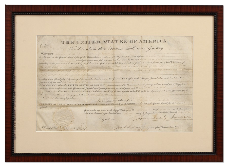 1830 President Andrew Jackson Signed Land Grant