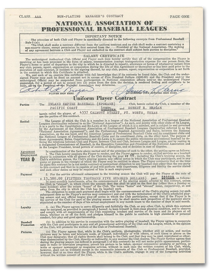 The Sal LaRocca Collection - Brooklyn Dodgers Signed Minor League Contract Collection (14)