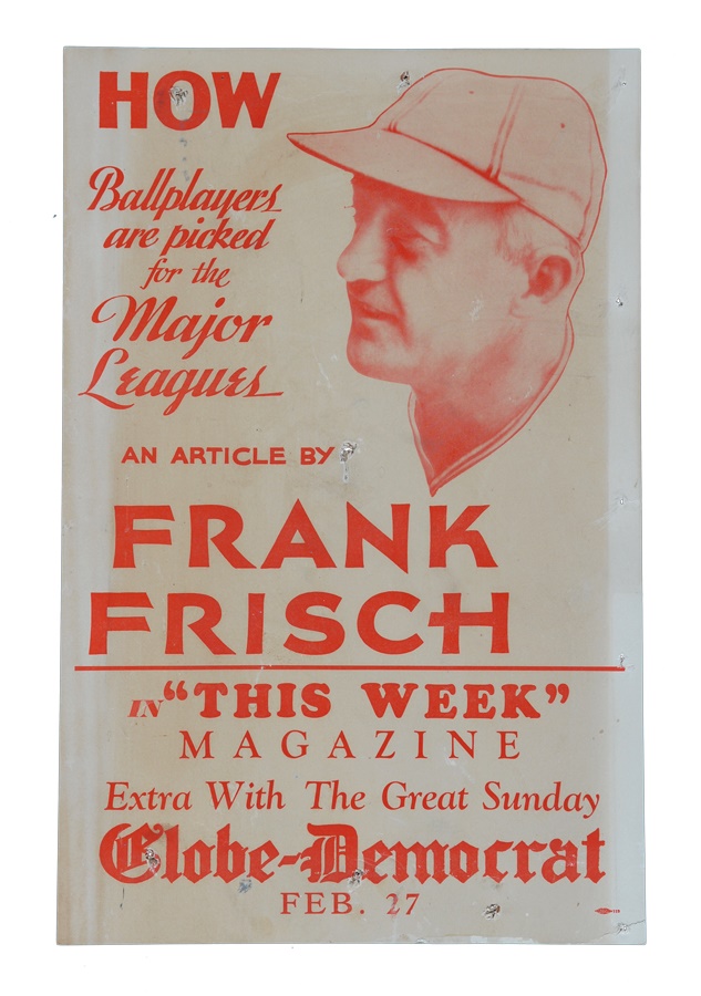 Baseball Memorabilia - 1930s Frank Frisch Advertisement Poster