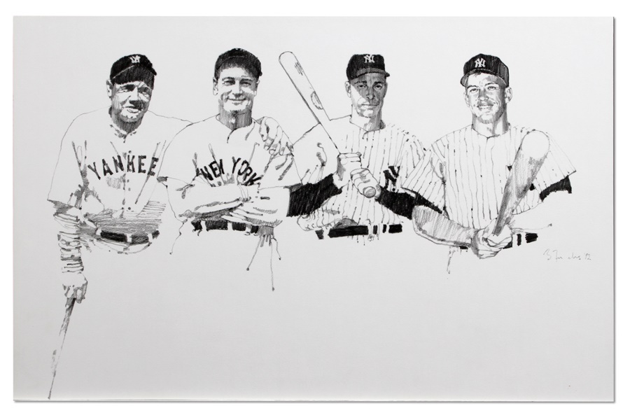 Baseball Memorabilia - Yankees Legends Print By Bernie Fuchs