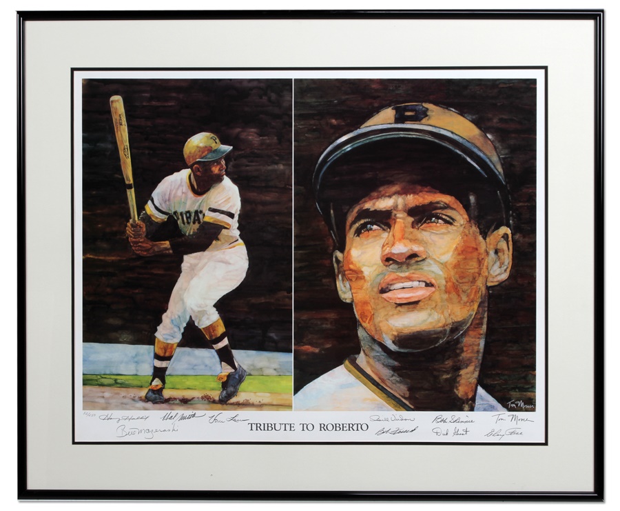 - Tom Maner "Tribute To Roberto Clemente" Signed by Bill Mazeroski & Others