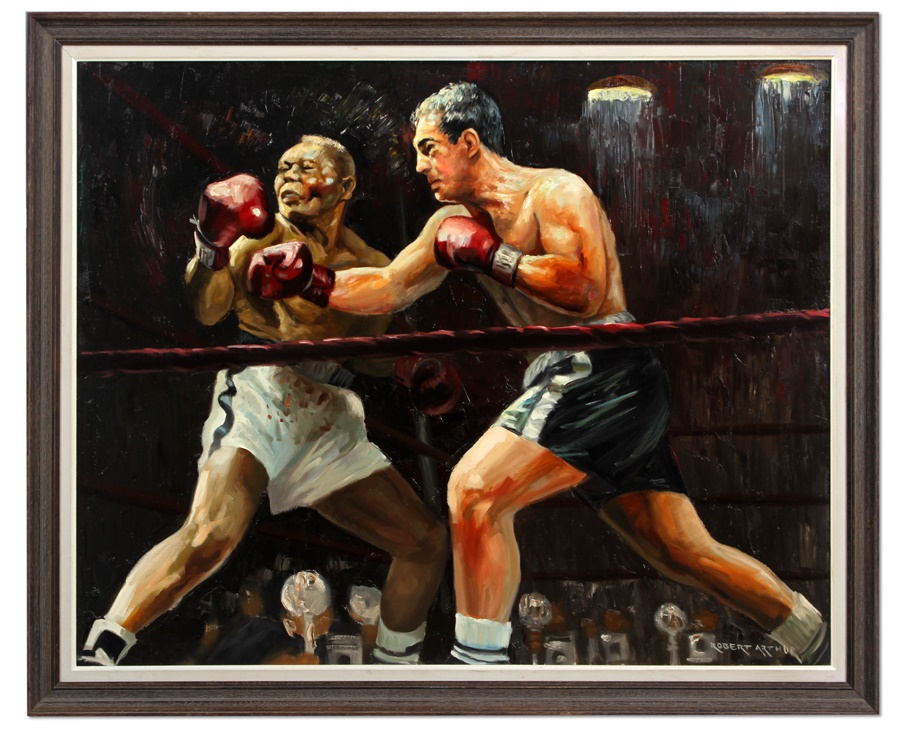 - Marciano - Walcott Original Painting By Robert Arthur