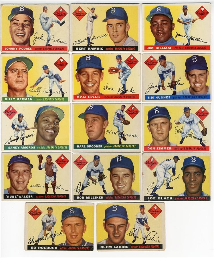 1955 Topps Brooklyn Dodgers Near Complete Team Set (17 of 18)