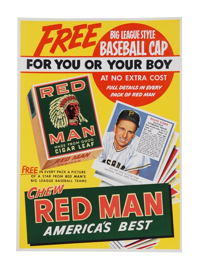 Sports and Non Sports Cards - 1952 Red Man Advertising Poster with Ralph Kiner
