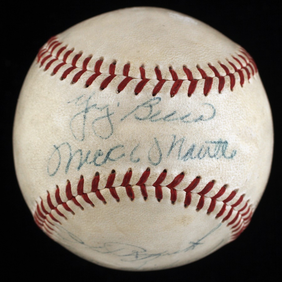 - 1956 Yankees Baseball Signed by Mantle, Berra and Stengel