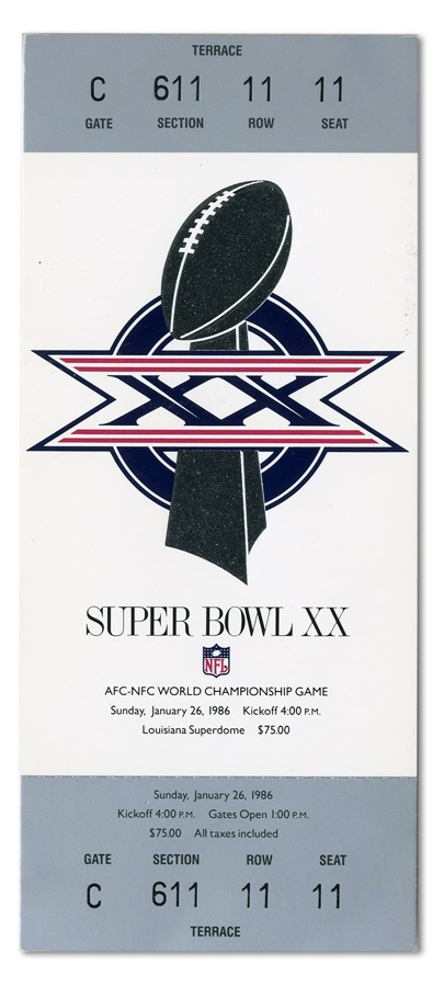 Football - Super Bowl XX Full Ticket