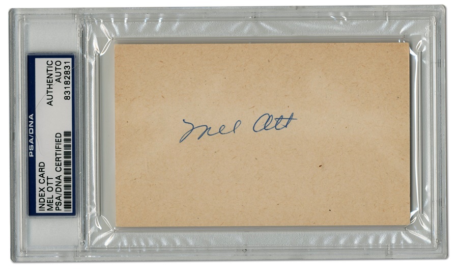 Baseball Autographs - Mel Ott Signed Index Card