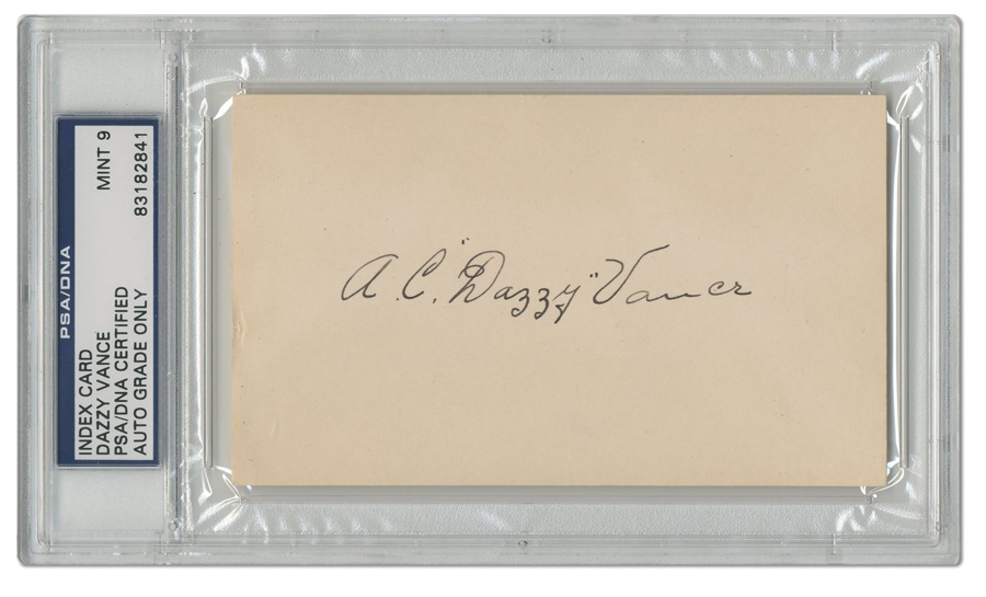 Baseball Autographs - Dazzy Vance Signed Index Card (PSA MINT 9)