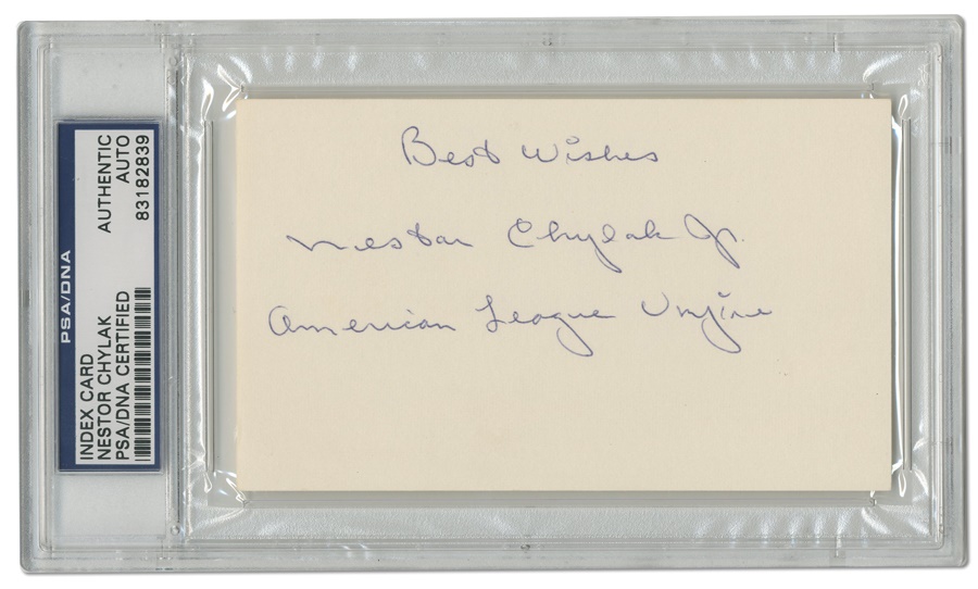 Baseball Autographs - Nestor Chylak Signed Index Card