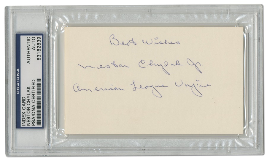 Nestor Chylak Signed Index Card