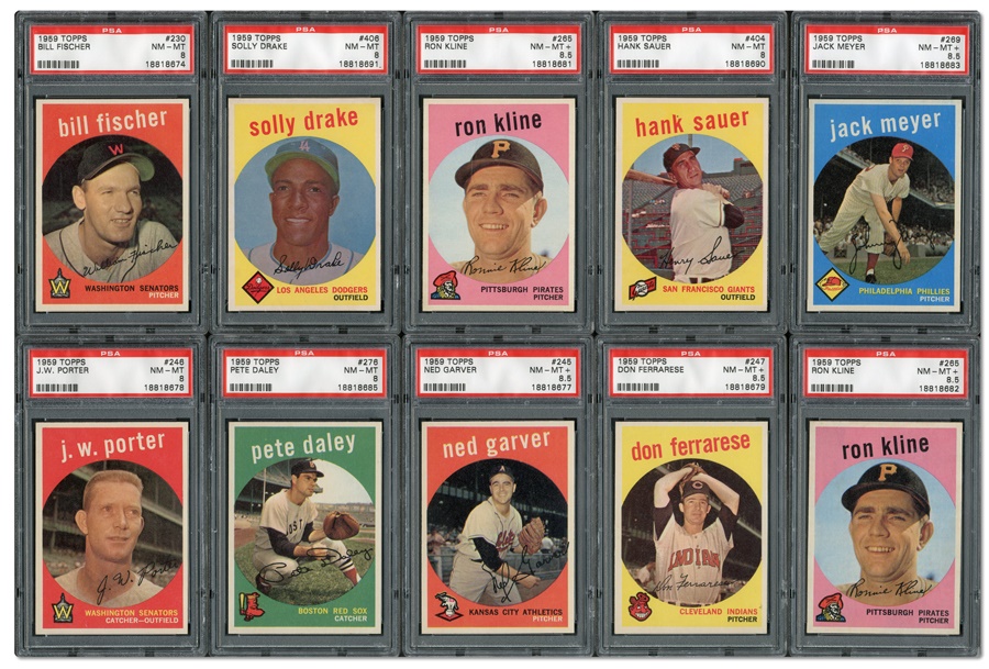 Eleven 1959 Topps Baseball Cards (All PSA 8 and 8.5)