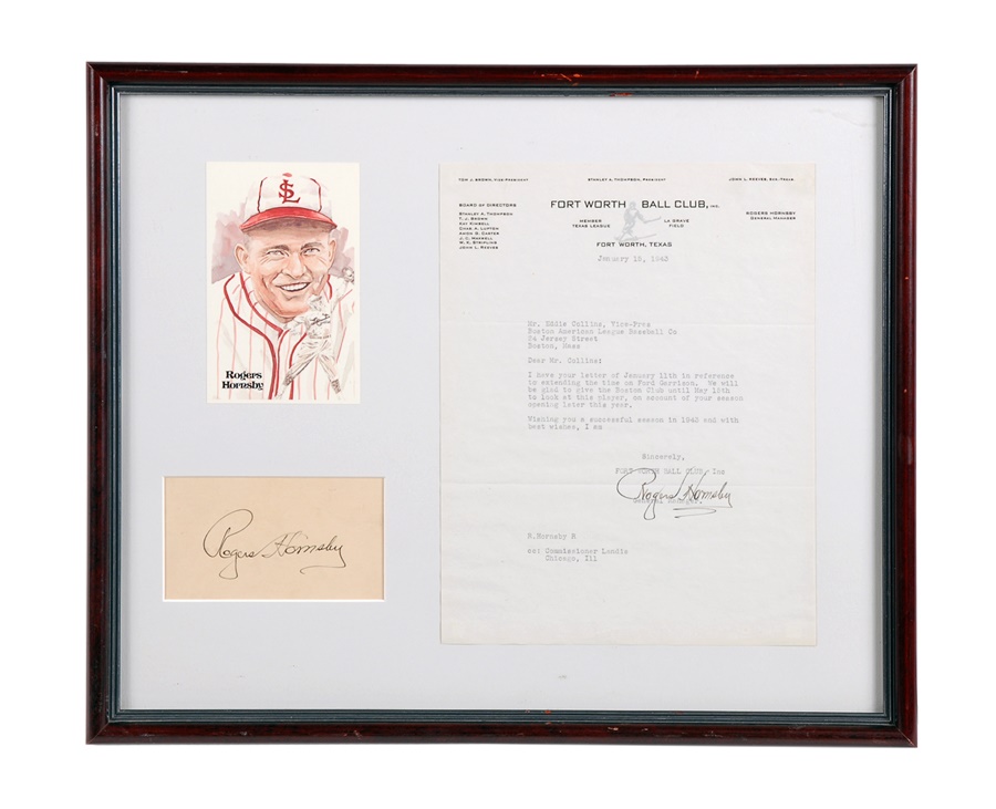Baseball Autographs - Rogers Hornsby Signed Letter and Postcard