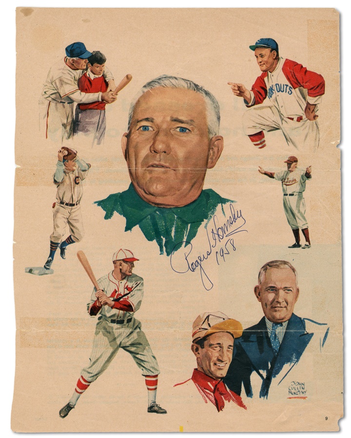 Baseball Autographs - Rogers Hornsby Signed Page by John Cullen Murphy