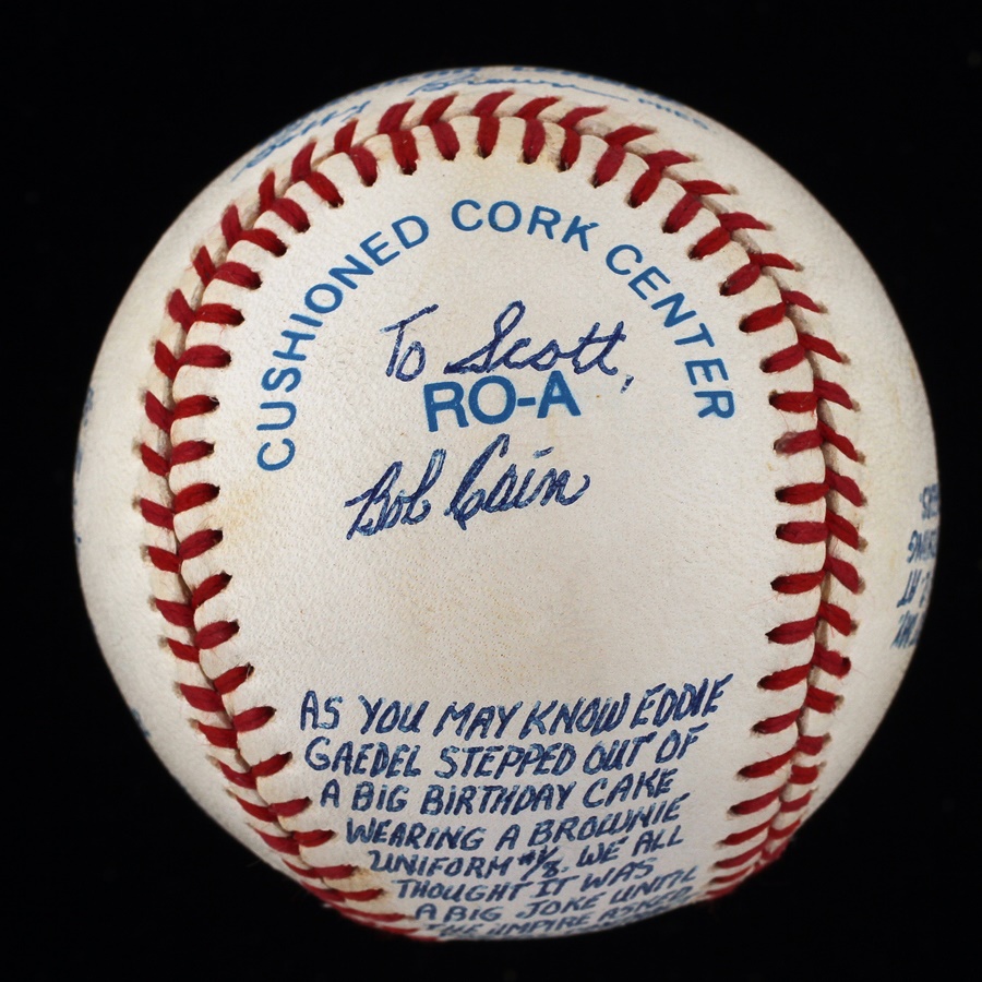 Baseball Autographs - Bob Cain Single Signed Eddie Gaedel Story Ball