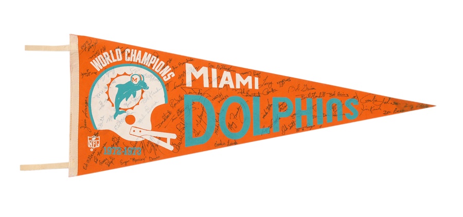 Football - 1972-73 Miami Dolphins World Champions Team Signed Pennant