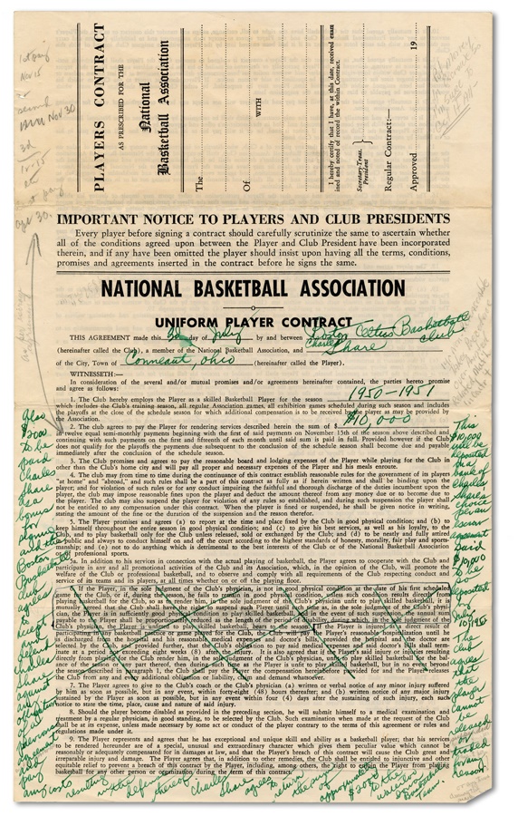 - First Ever NBA Draft Pick Contract - Charles Share 1950-51