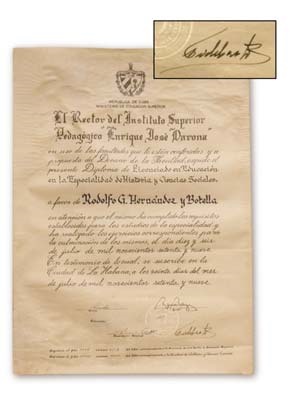 Cuban Non-sports - Fidel Castro Signed Cuban Certificate