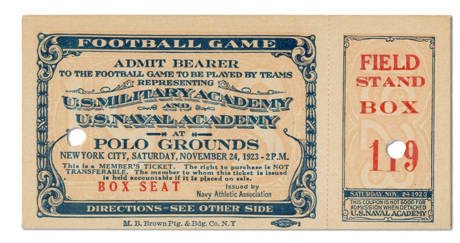Football - 1923 Army-Navy Game Program & Full Ticket